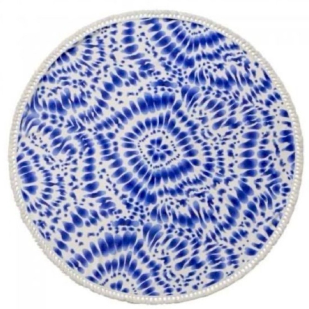 Enchante Home Blue and White Tie-Dye Indigo Round Towel NEW